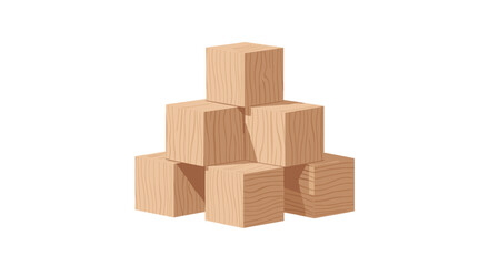 Obraz premium A small pyramid-like stack of light brown wooden blocks, some showing wood grain, on a plain white background.