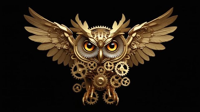 Intricate Golden Steampunk Mechanical Owl Generative AI