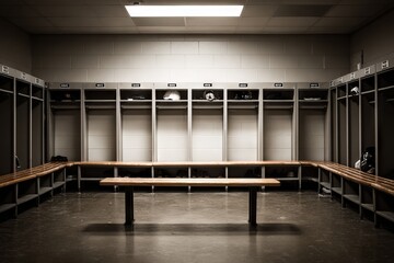 Empty Locker Room in Stillness Reflecting on Physical and Mental Aftermath