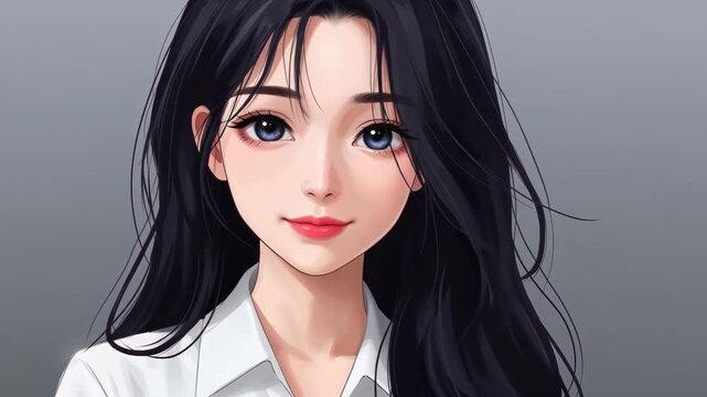 Serene Portrait: A portrait of a captivating woman with long, flowing dark hair and gentle eyes, radiating tranquility.