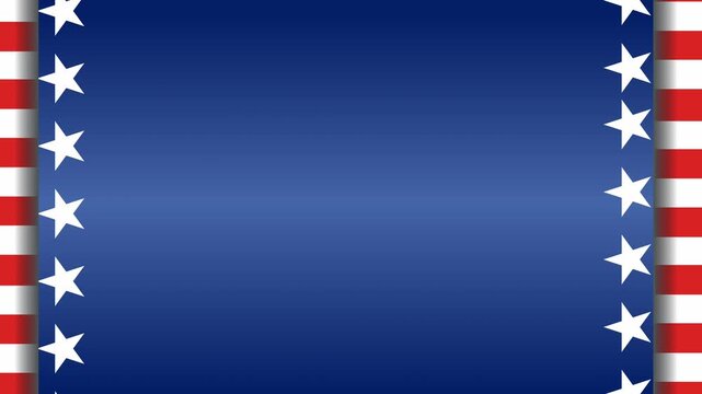 Patriotic blue banner animation with vertical stars and red-white stripes along the sides, ideal for Fourth of July, Memorial Day, political events, posters, and patriotic promotional designs.