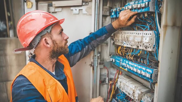 Engineer adjusting mechanical components during scheduled elevator service in a busy office tower.