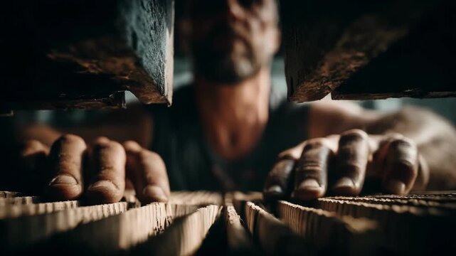 Worker operating vertical baler to crush and secure corrugated cardboard showcasing the hydraulic pressing mechanism.