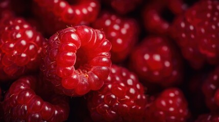 A close up of a bunch of red raspberries