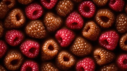A close up of raspberries with brown stems