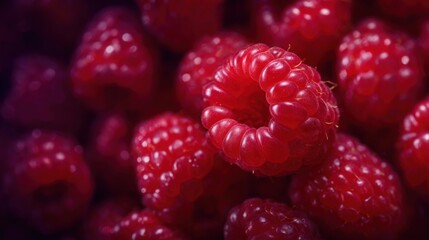A close up of a bunch of red raspberries