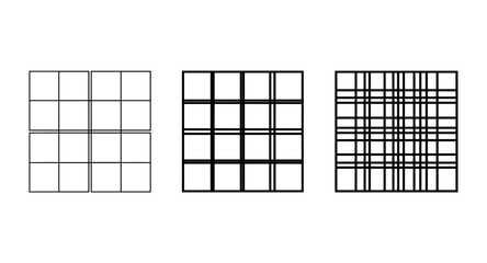 Fototapeta premium Three different grid patterns with varying line thickness and density for design