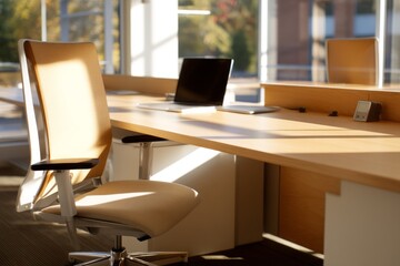 Fototapeta premium Modern Office Desk with Notification Light and Blinking Signal in Sunlight