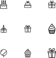 Obraz premium Birthday and Party Line Icons Set