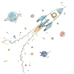 宇宙を飛ぶロケット