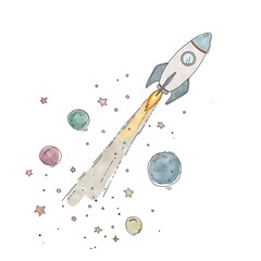 宇宙を飛ぶロケット