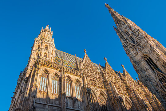 Fragments of St. Stephen's Cathedral (Stephansdom, 1137 - 1578) - symbol of Vienna. Cathedral is mother church of Roman Catholic Archdiocese of Vienna. Stephansplatz, Vienna, Austria.