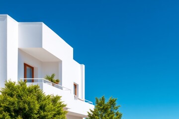 Fototapeta premium Modern Luxury House Design Against Bright Blue Sky in Clear Daylight