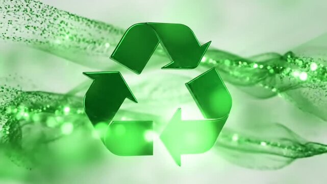 Green Screen recycle logo rotating animation on white background and scene 2 with distortion, overlay, glitch, static noise, scan lines black background, 4k animated video loop