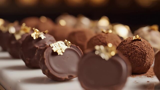 Sliced Gourmet Chocolate Truffle Showing Ganache Center for Pastry Craftsmanship with Shallow Depth
