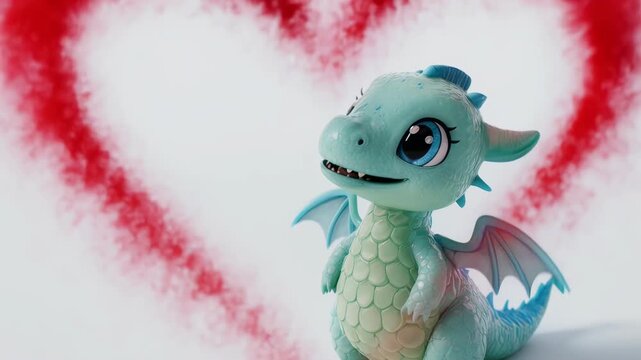 Cute Chibi Baby Dragon Blowing Heart Smoke 3D Character