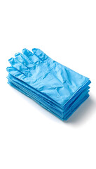 Fototapeta premium A stack of blue medical gloves on a white background, representing healthcare and medical technology
