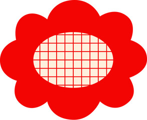 Red flower with grid center flat design vector