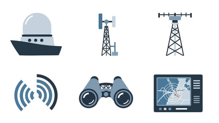Modern Icons for Maritime Navigation, Weather Tracking, and Communication Systems