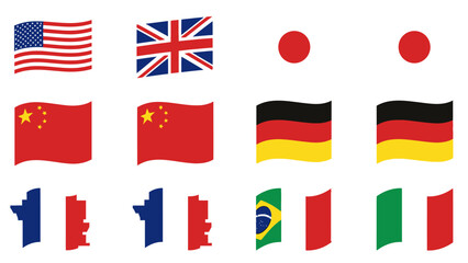 Collection of national flags from various countries including USA, UK, Japan, China, Germany, France, Brazil, and Italy