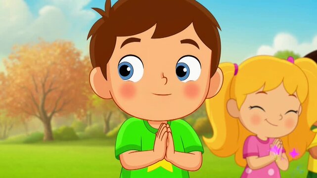 Cute Happy Cartoon Boy Character Smiling and Waving. Vector Kid Mascot Avatar.