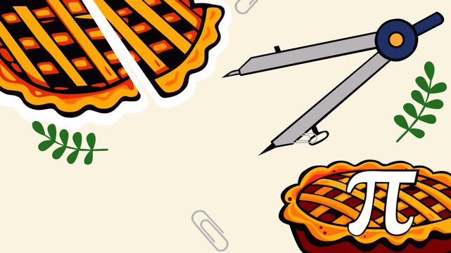National Pi Day background featuring pie with pi symbol, compass and school elements. Perfect for March 14 math celebration, classroom activities, STEM events and educational promotions.