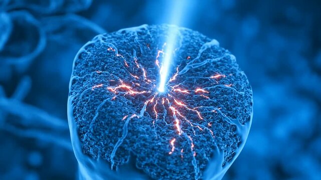 Diagnostic x-ray of a brain with neural activity and electrical impulses