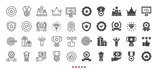Awards icons collection. Multi series icons. Line and glyph solid web icons collection