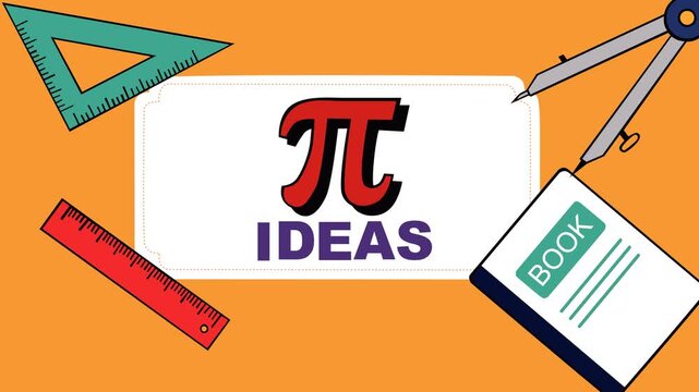 Pi Day Ideas background featuring pi symbol, ruler, compass and book on bright backdrop. Perfect for March 14 celebrations, math classes, STEM projects, school events and education promotions.