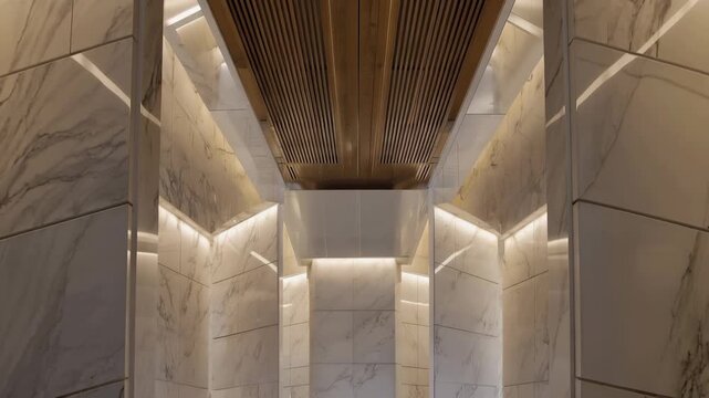 Cinematic architectural video where controlled light bands define spatial structure, conveying precision and refined modern design.
