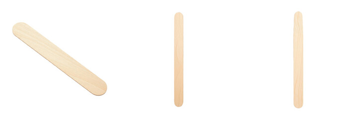Obraz premium Tongue depressor isolated on white background, medical oral examination tool close up, disposable wooden or plastic tongue blade for dentist and doctor oral cavity inspection, dental and medical clini