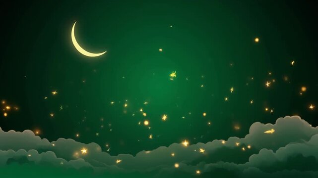 Crescent Moon Night Sky Animation.