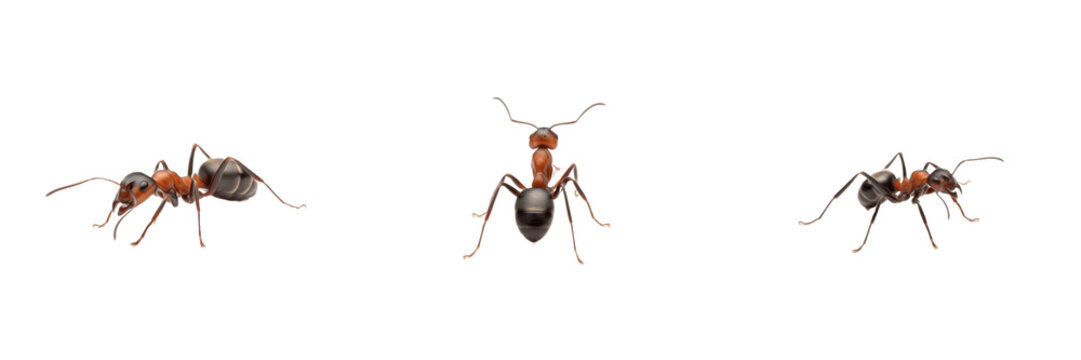 Formica rufa isolated on white background, red wood ant, European forest ant, Formica spp., mound-building ant, colony ant, predatory ant, worker ant, queen ant, forest ant species, insect macro photo