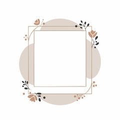Fototapeta premium Minimalist Floral Frame with Beige Circles and Delicate Botanical Accents