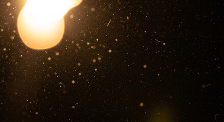 Illuminated Dust or Snow Particles Shimmering in Dark Night Light