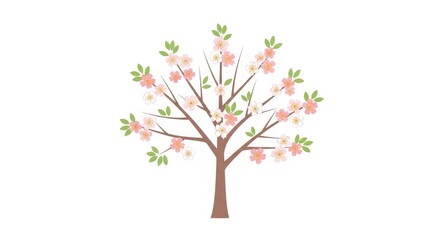 Fototapeta premium Illustration of Blossoming Tree with Pink Flowers.