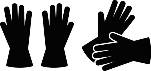 Obraz premium Protective work gloves silhouettes set isolated on white background, safety hand protection equipment icons collection, industrial and cleaning gloves, minimal flat design illustration