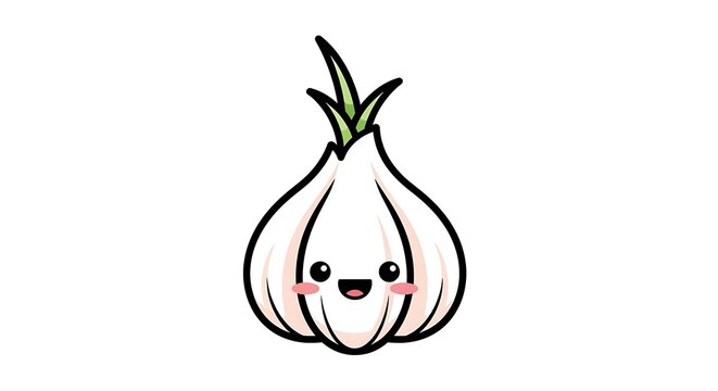 Cute Cartoon Garlic Character Illustration.