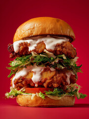 hamburger in red background