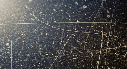 Dark Background with Illuminated Dust Particles and Scratched Lines