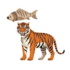 Fototapeta premium Tiger with Fish above Head.