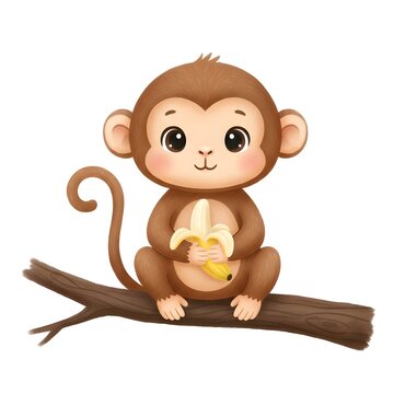 Cute Monkey Cartoon Vector Illustration Isolated on White