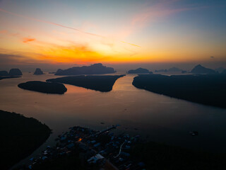 Aerial view sunset sky,Nature light Sunset or sunrise over sea,Colorful scenery sunset sky background,Amazing cloud background