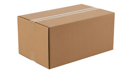 Sealed brown cardboard moving or shipping box with adhesive tape. Isolated on transparent background, png