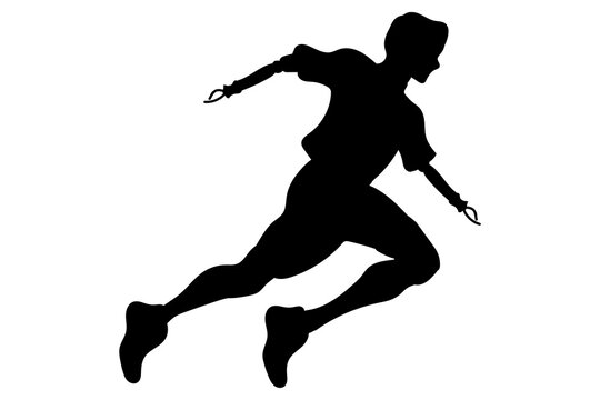 Silhouette of a young athlete with bilateral arm amputation wearing sports prostheses sprinting