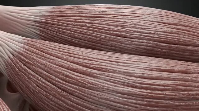Close-up view of human muscle fibers showing detailed texture and structure.
