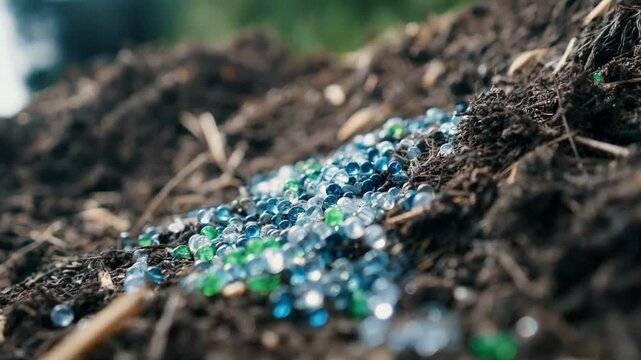 Medium shot capturing the recovery process of PHA polymers from biodegradable waste in a controlled composting environment.