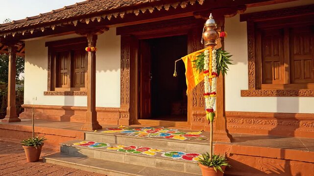 Traditional Indian House Entrance Decorated for Gudi Padwa Celebration
