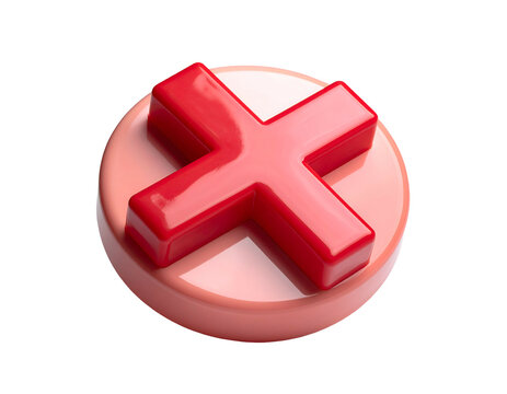 Glossy red 'X' mark on a round pink base