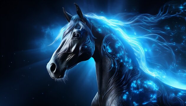 Mythical Dark Horse With Glowing Blue Energy